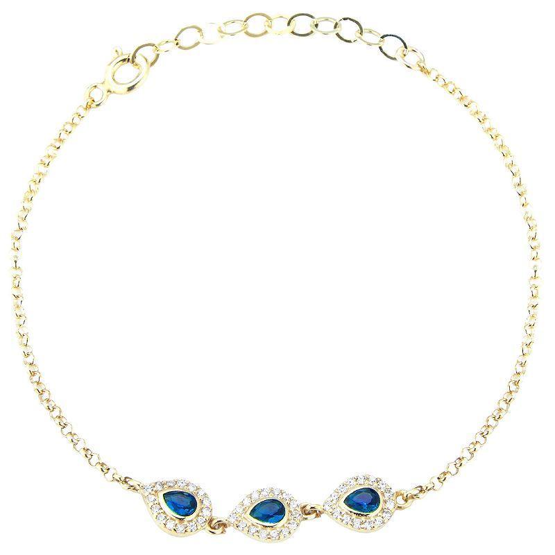 Sunkissed Sterling 14k Gold Over Sterling Silver Cubic Zirconia Pear Link Bracelet, Women's, Size: 7", Gold Tone White Product Image