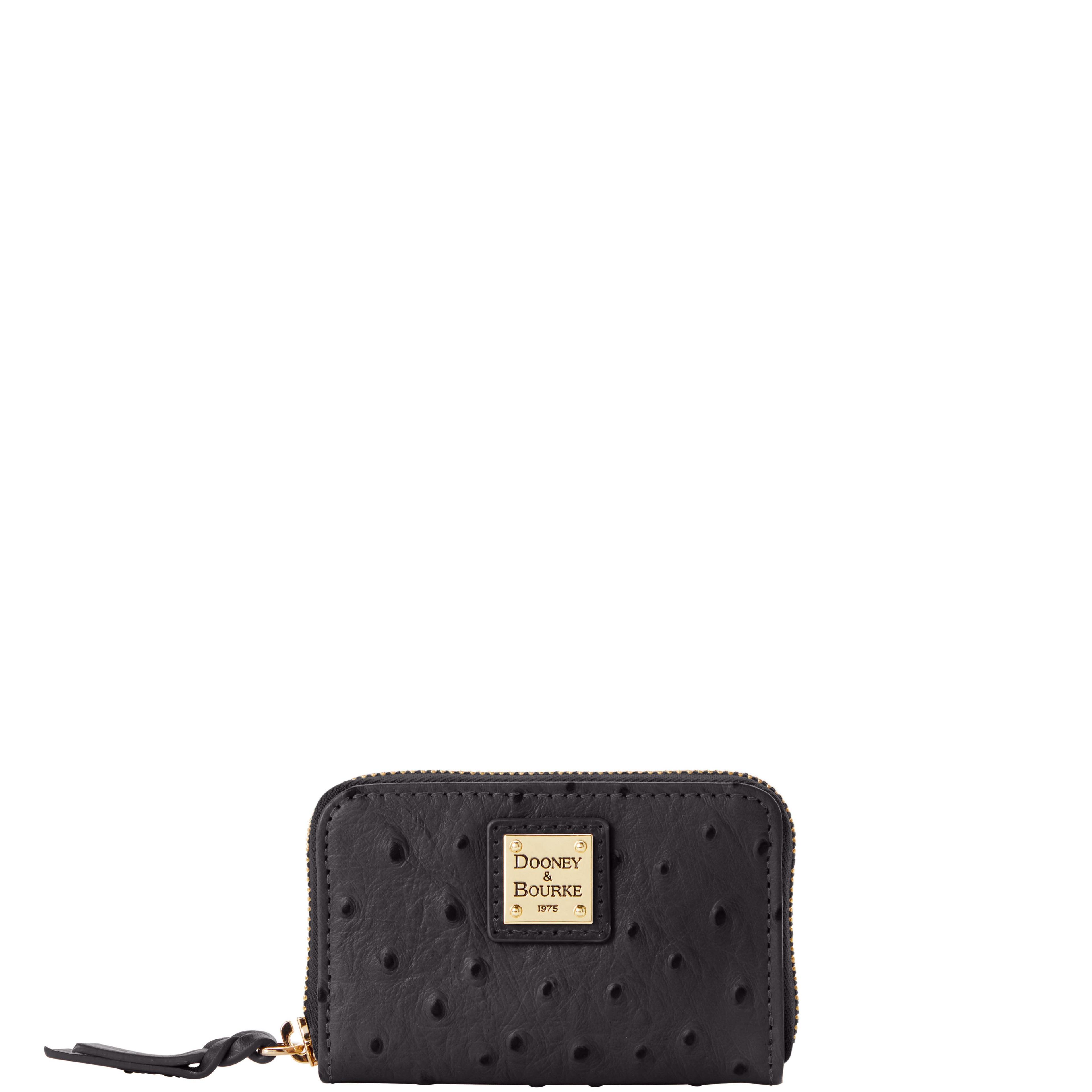 Dooney & Bourke Womens Ostrich Large Zip Around Credit Card Case in Plum Wine, Leather Product Image