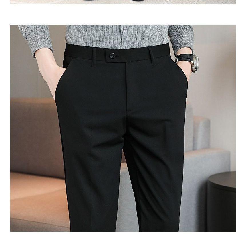 Plain Cropped Straight Leg Dress Pants Product Image