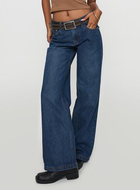 Everlong Mid Rise Wide Leg Jeans Dark Blue Wash Product Image