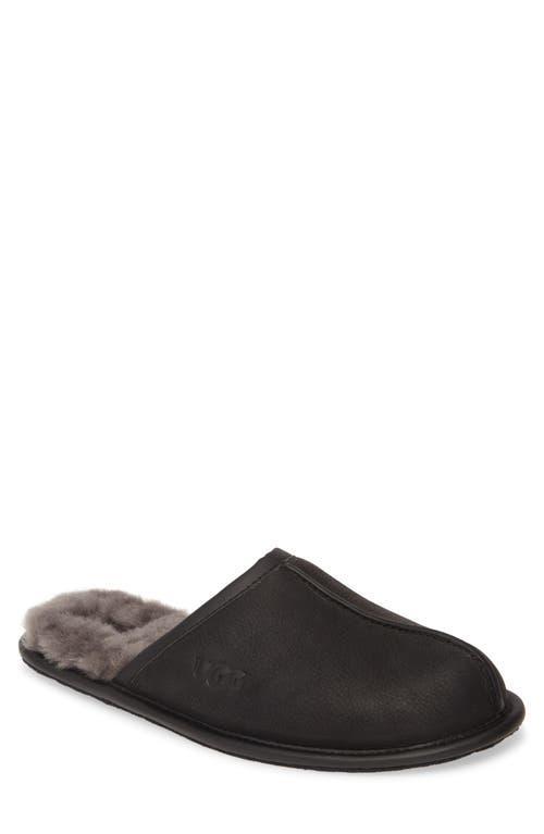 Mens Scuff Leather Mule Slippers w/ Wool Lining Product Image