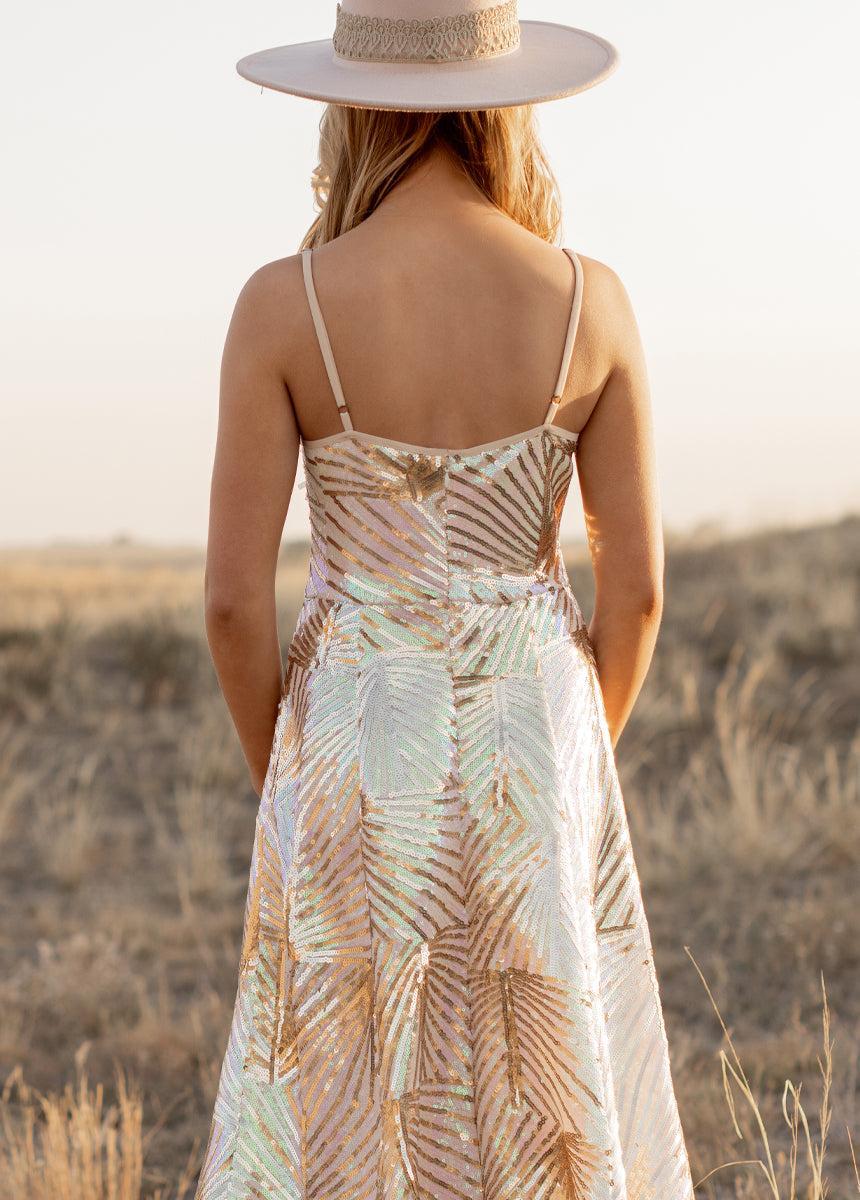 Aulora Dress in Gold Stripe Female Product Image