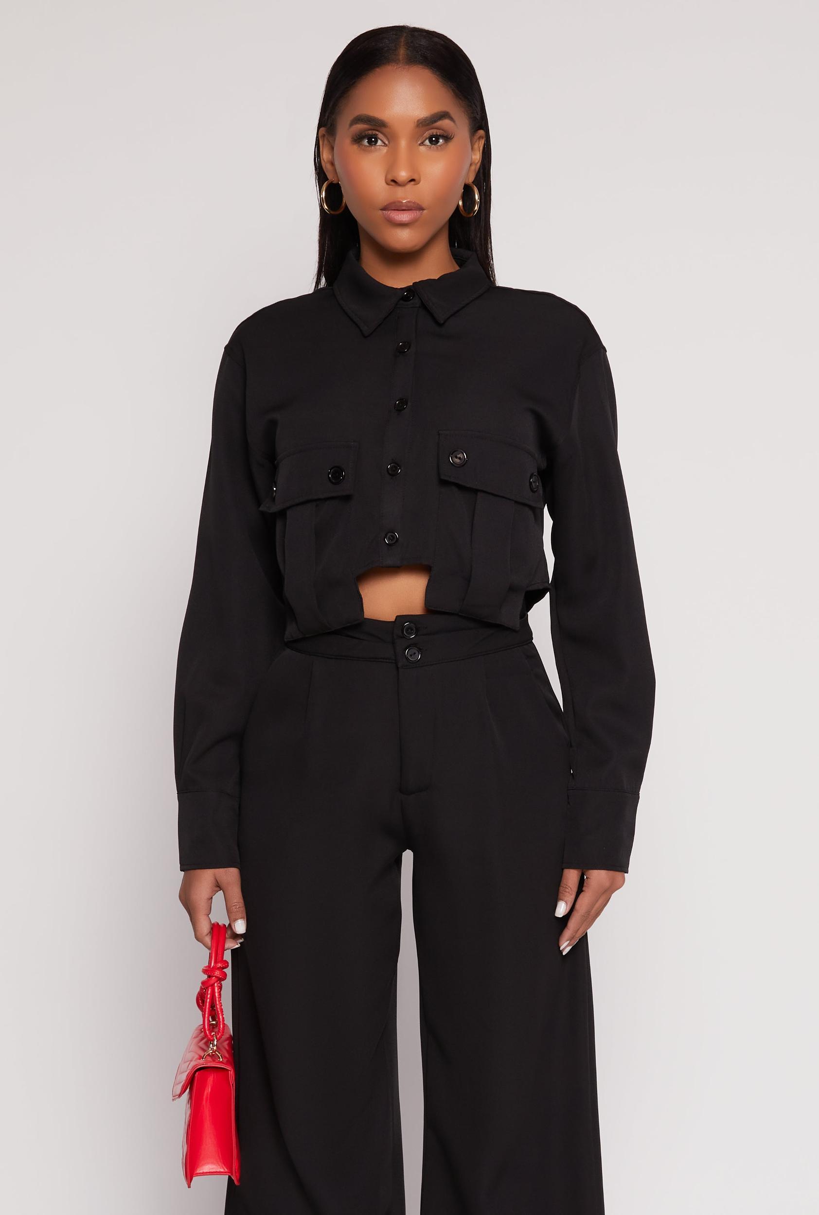 Womens Cargo Pocket Cropped Shirt Product Image