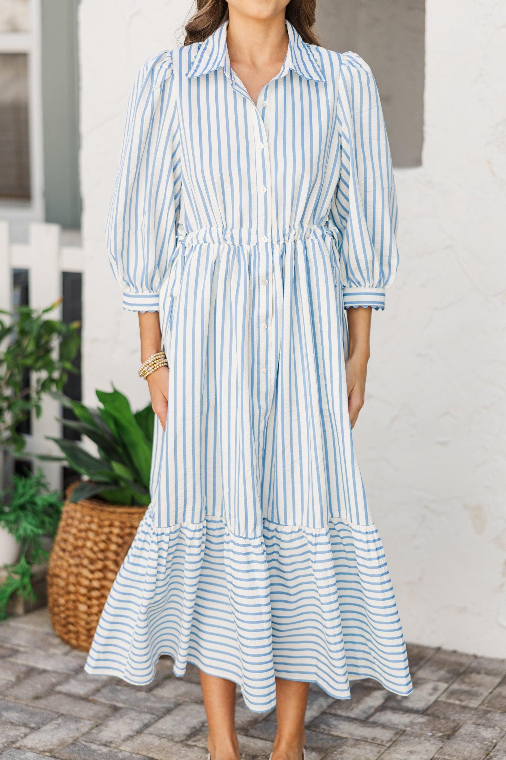 The Beauty Blue Striped Midi Dress Female Product Image