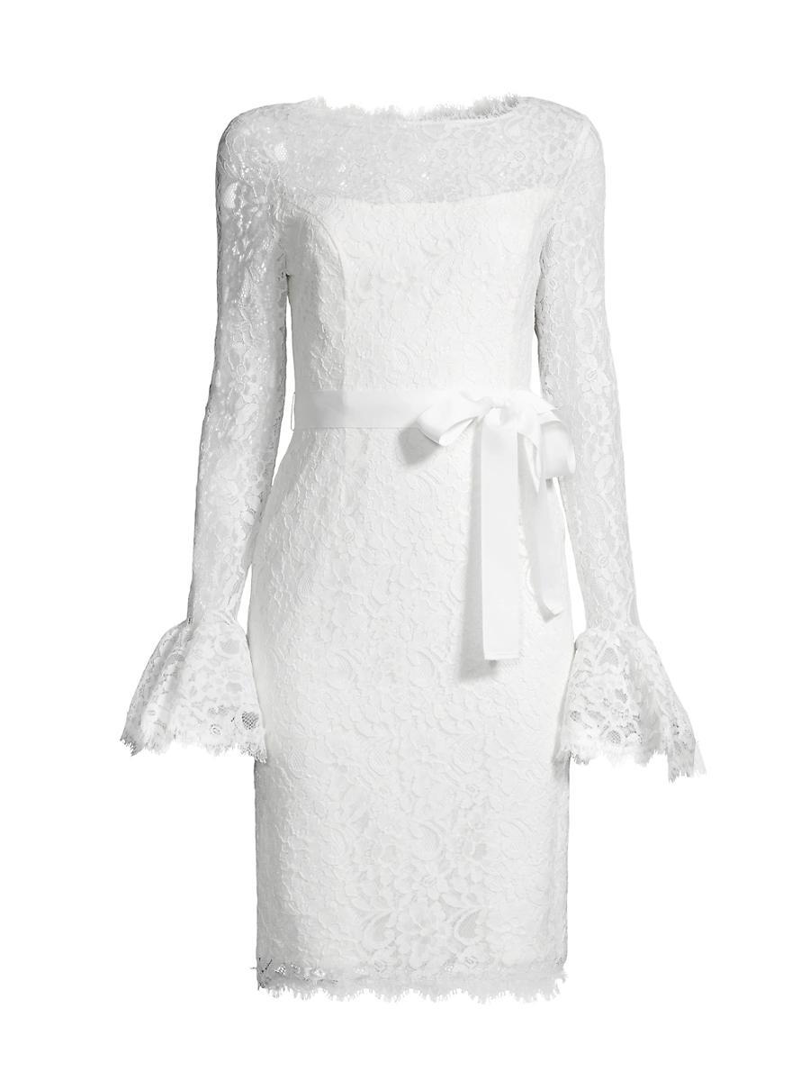 Womens Lace Bell-Sleeve Sheath Dress Product Image