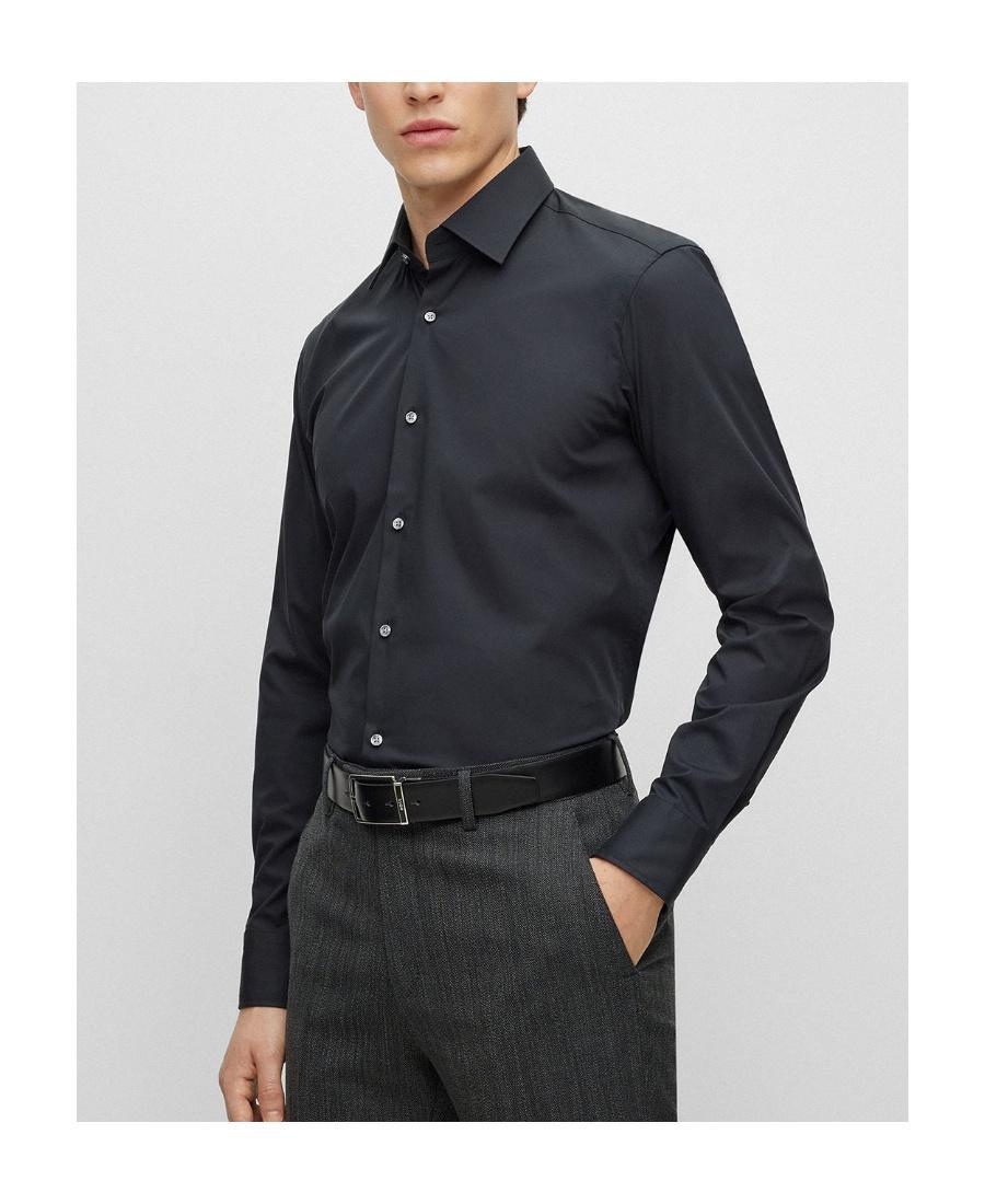 HUGO BOSS Classic-collar Poplin Shirt In Black Product Image