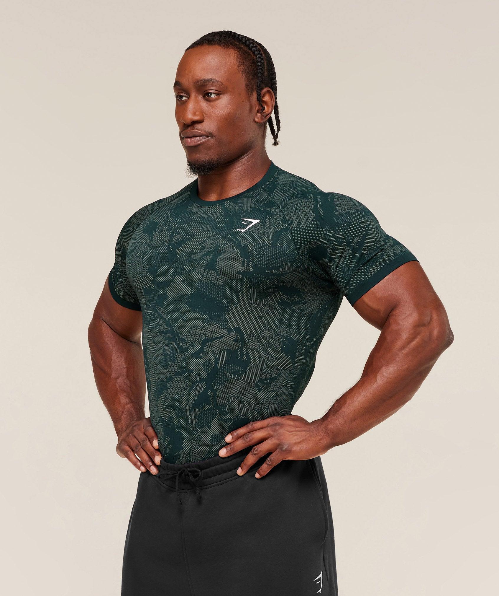 Gymshark Geo Seamless T-Shirt - Deep Petrol Blue/Unit Green Male Product Image