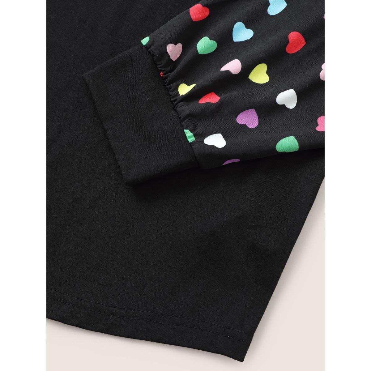 Plus Size Colour Heart Print Raglan Sleeve T-shirt Black Women Elegant Non Heart Print Round Neck Everyday T-shirts BloomChic 22-24/3X Product Image