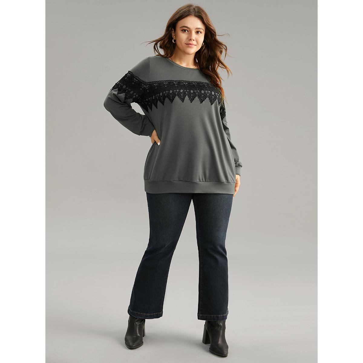 Plus Size Solid Pleated Detail Elastic Cuffs Sweatshirt Women Rust Casual Elastic cuffs Round Neck Dailywear Sweatshirts BloomChic 10/M Product Image