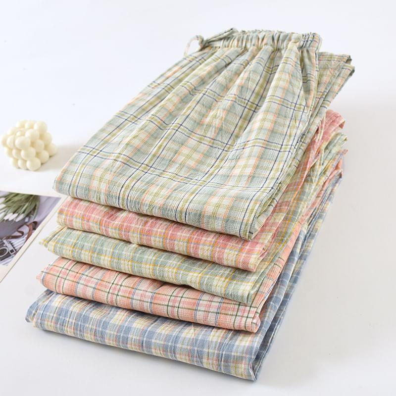 Drawstring Waist Plaid Lounge Pants Product Image