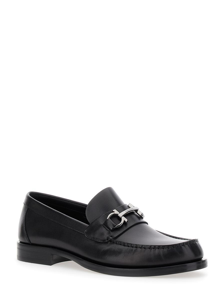 FERRAGAMO Black Loafers With Gancini On The Front Product Image