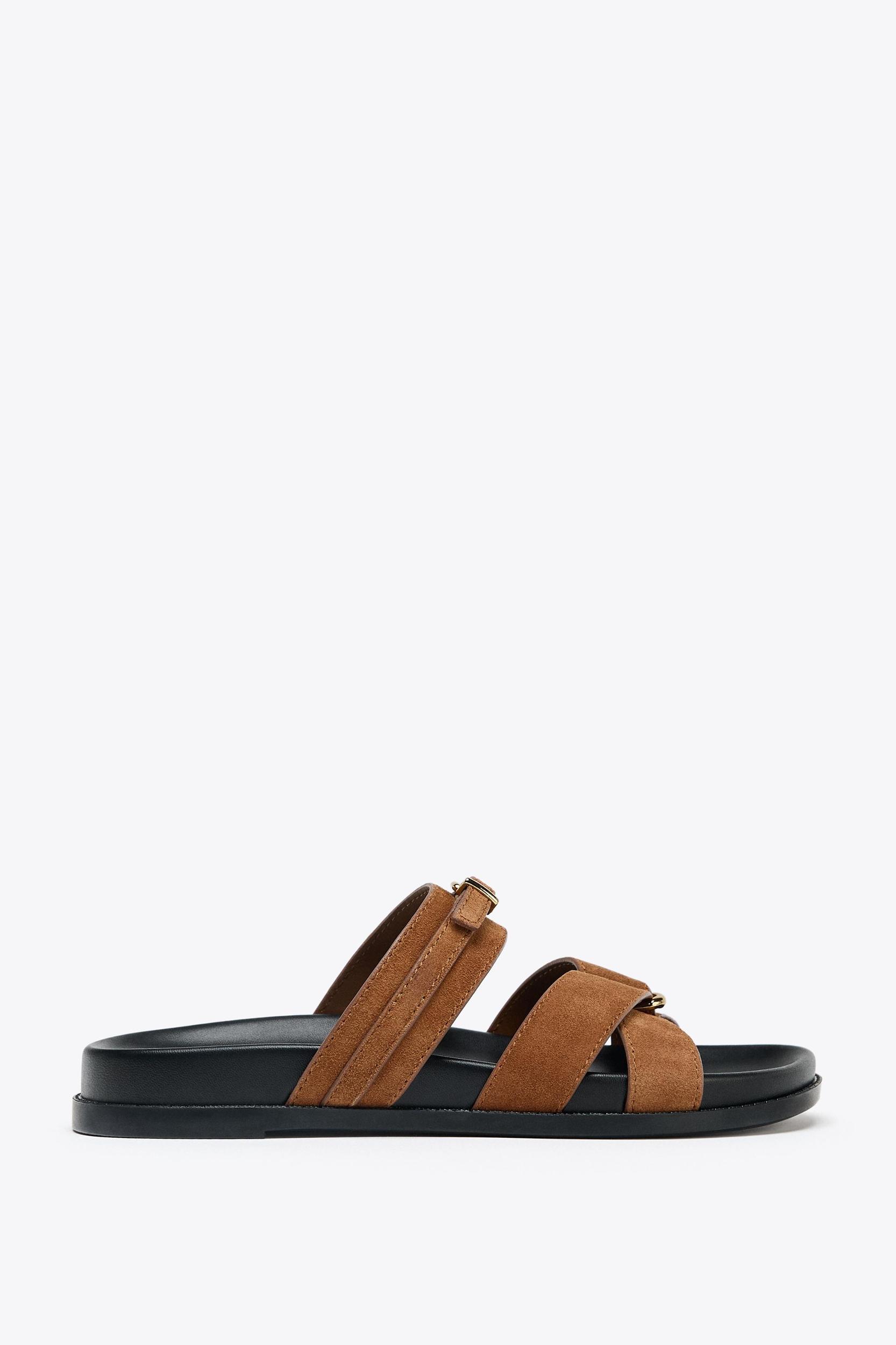 SUEDE CROSSED STRAP SANDALS Product Image