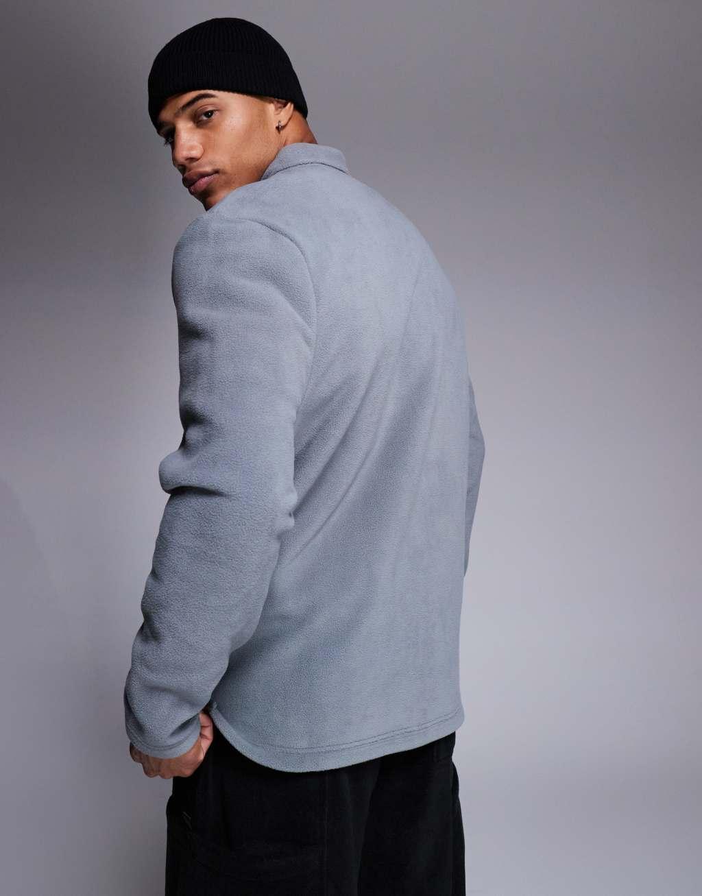 ASOS DESIGN fleece sweatshirt with half zip and collar in gray Product Image