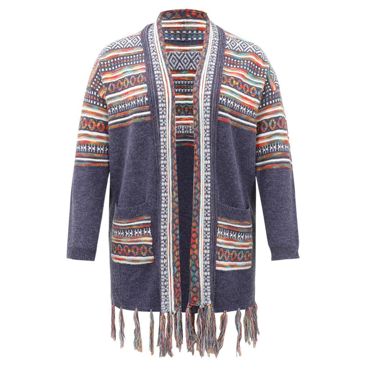 Plus Size Supersoft Essentials Bandana Tassel Trim Cardigan Indigo Women Casual Loose Long Sleeve Everyday Cardigans BloomChic 30/6X Product Image
