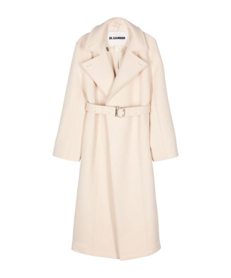 JIL SANDER Belted Wool Coat In White Product Image