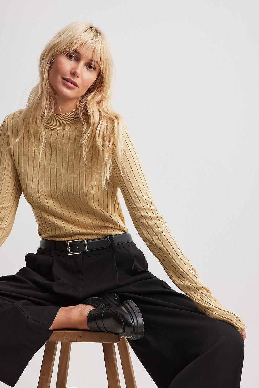 Ribbed High Neck Knitted Sweater Product Image