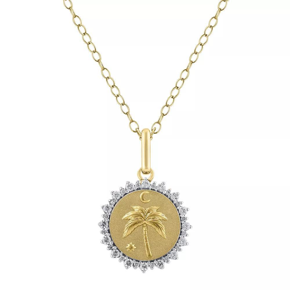 Royal Aura Sterling Silver 1/4 Carat T.W. Diamond Medallion Palm Tree Pendant Necklace, Women's, Size: 18", Gold Tone Product Image