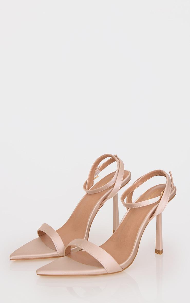 Nude Satin Point Toe Strappy Barely There High Heeled Sandals Product Image