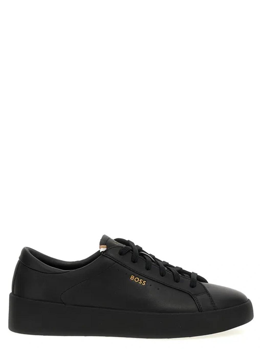 HUGO BOSS Belwar Leather Sneakers With Laces In Black Product Image