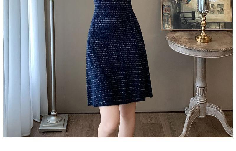 Long-Sleeve Round Neck Striped Knit A-Line Dress Product Image