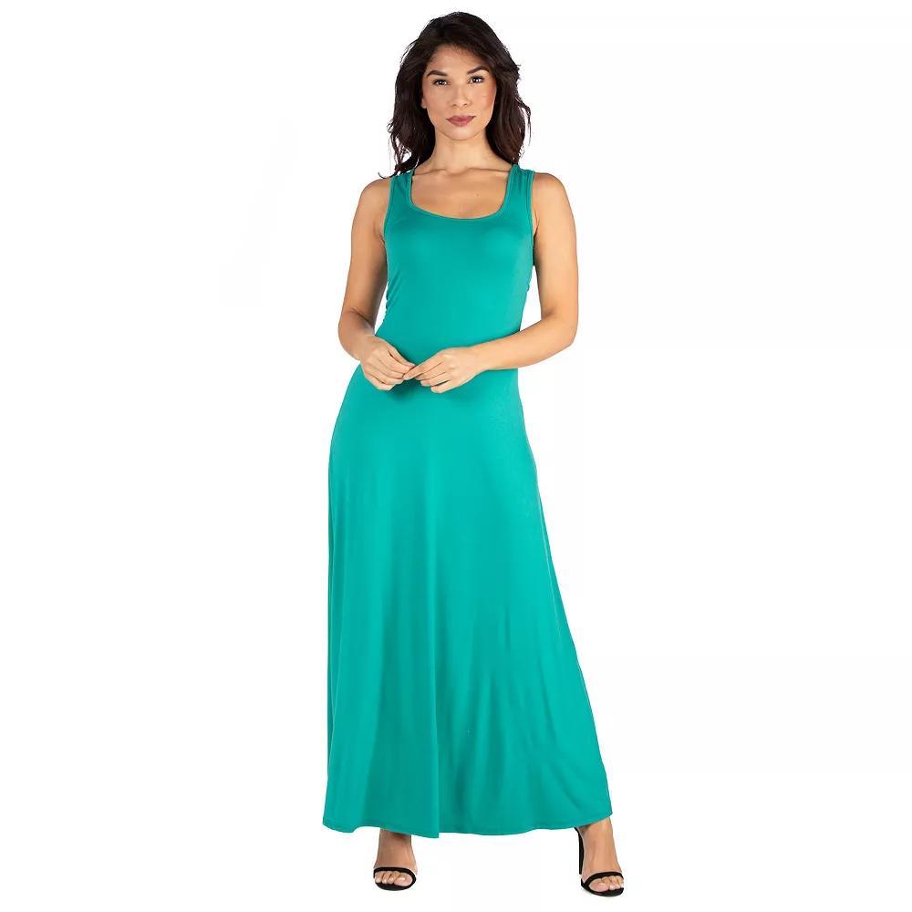 Women's 24seven Comfort Apparel Fit And Flare A-Line Sleeveless Maxi Dress, Size: Large, Green Product Image