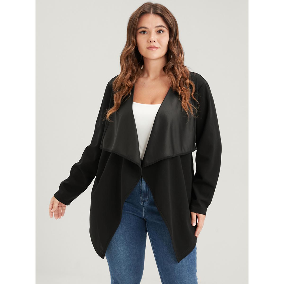 Plus Size Plain Asymmetrical Hem Waterfall Collar Ties Coat Women Black Elegant Belted Loose Ladies Dailywear Winter Coats BloomChic 14-16/1X Product Image