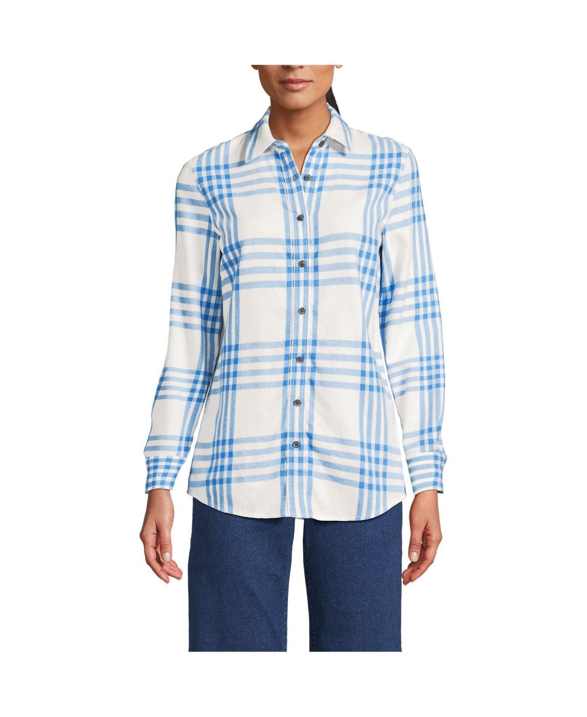 Women's Lands' End Flannel Boyfriend Shirt, Size: XS, Ivory Blue Plaid Product Image