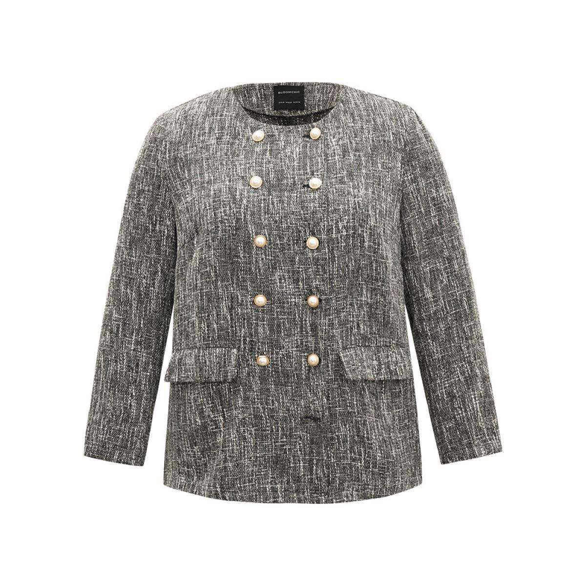Plus Size Tweed Plisse Double Breasted Flap Pocket Coat Women Black Casual Texture Ladies Dailywear Winter Coats BloomChic 18-20/2X Product Image