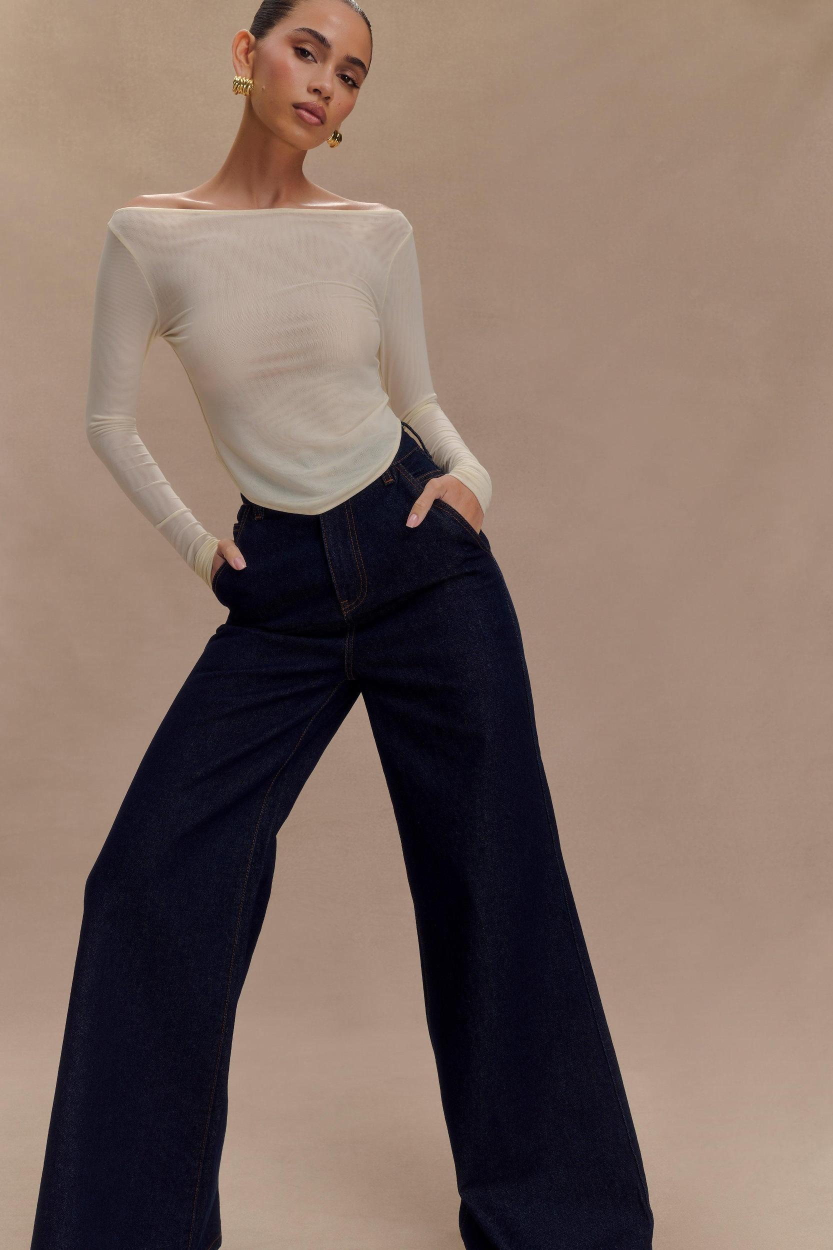 Colette Boat Neck Mesh Top - Ivory Product Image