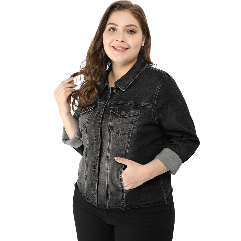 Agnes Orinda Women's Plus Size Classic Denim Long Sleeve with Pockets Fashion Jean Jackets Product Image