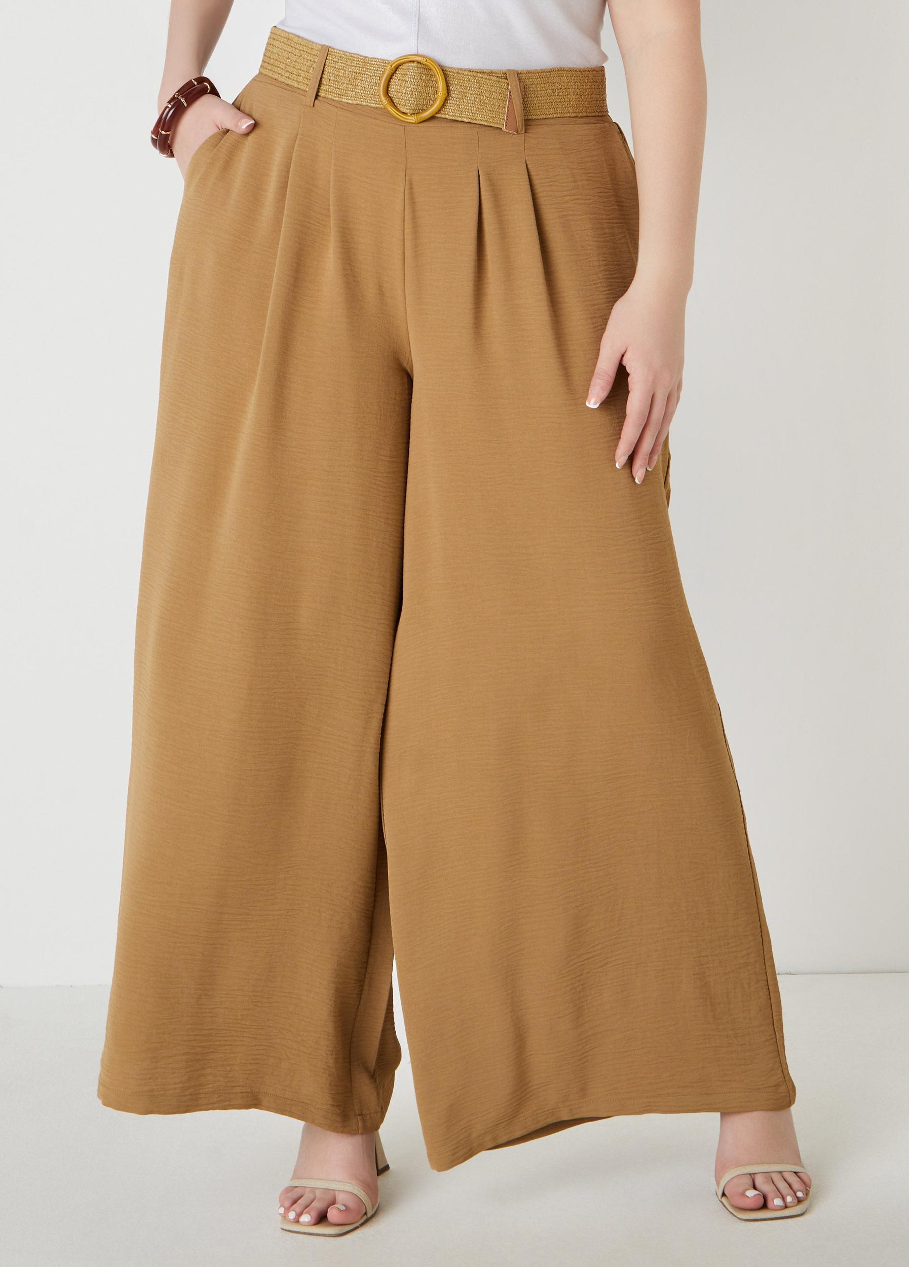 Plus Size Belted Textured Wide Leg Pants Ashley Stewart Product Image