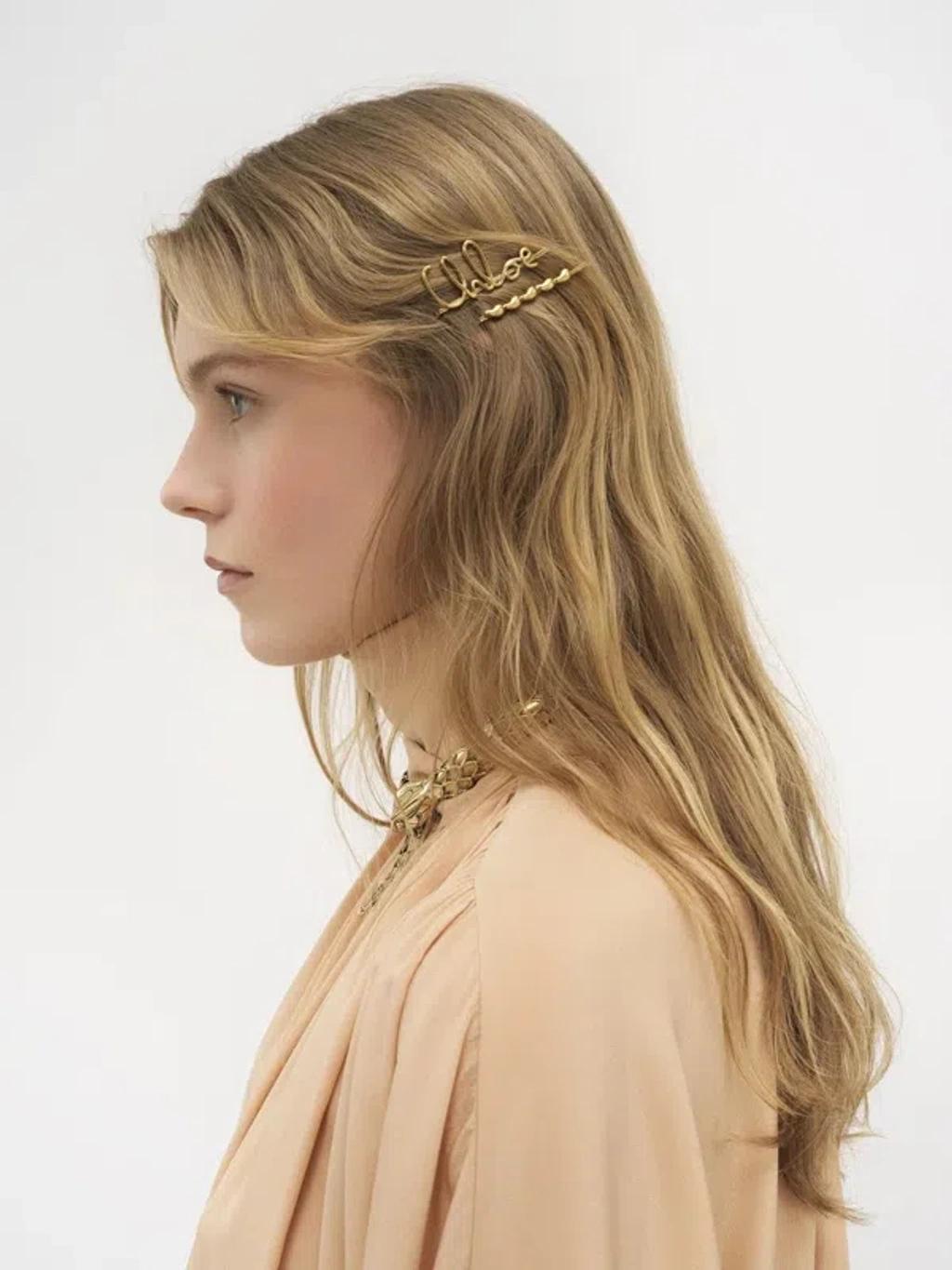 CHLOÉ Iconic Hair Clips Accessories In Metallic Product Image