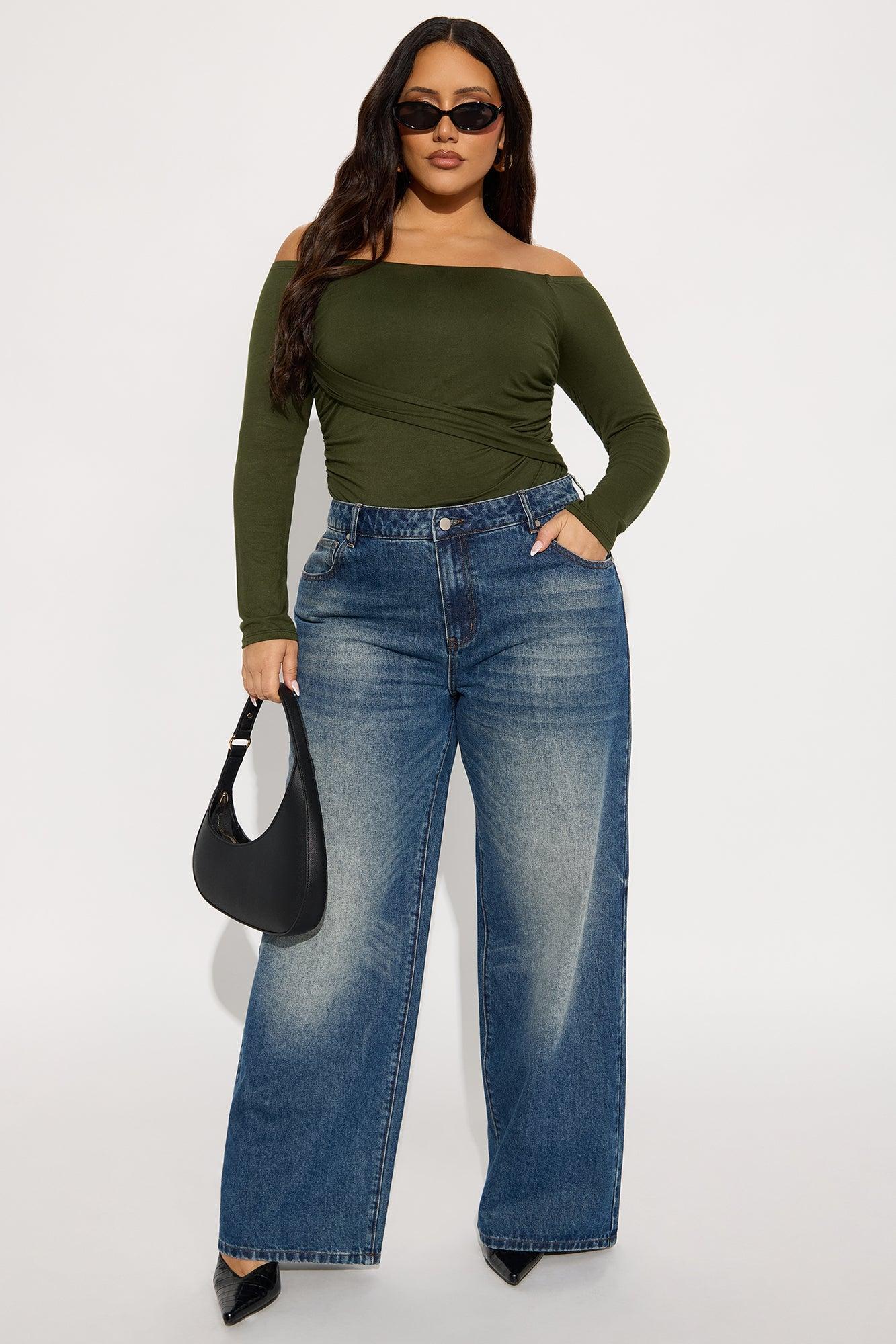 Gilda Off Shoulder Long Sleeve Bodysuit - Olive Product Image