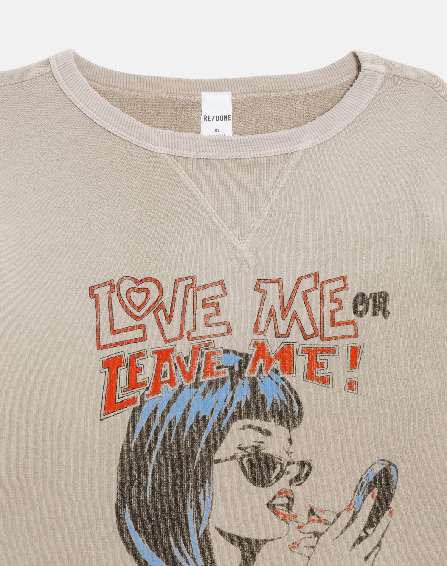 Boxy Crewneck Sweatshirt "Love Me" - Khaki Product Image