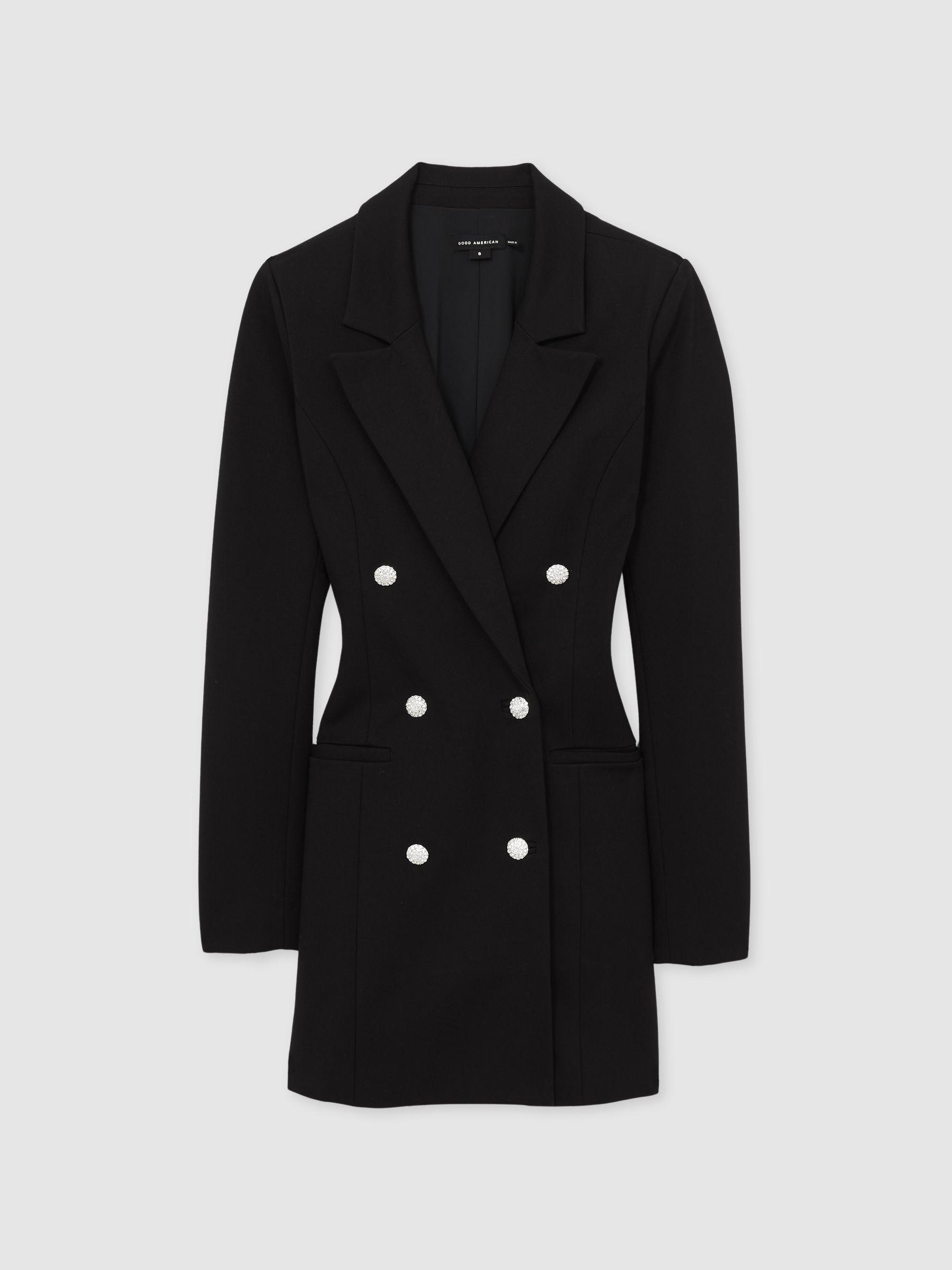 Crystal-Button Blazer Dress in Black Product Image