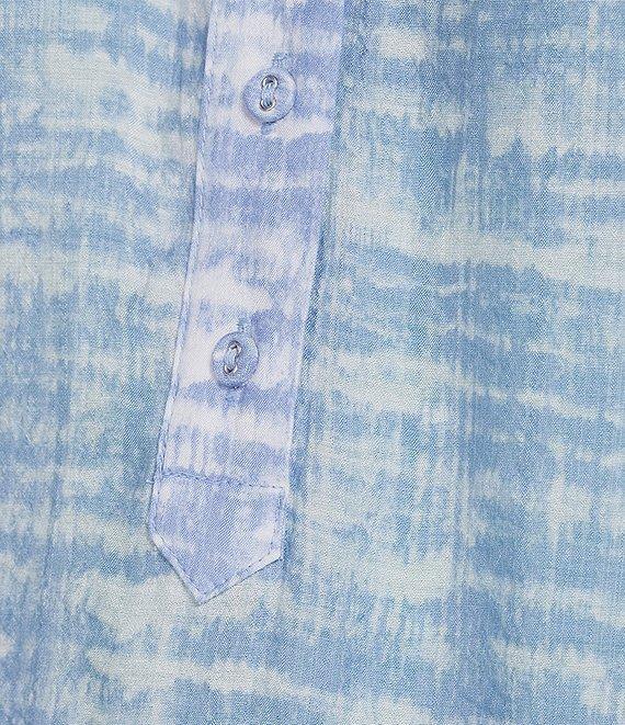 Slim Factor By Investments Julia Forever Blue Vintage Texture Print V-Neck Short Sleeve Top Product Image
