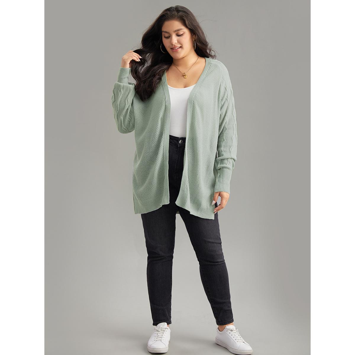 Plus Size Cable Knit Plain Open Front Cardigan DarkGray Women Casual Loose Long Sleeve Dailywear Cardigans BloomChic 22-24/3X Product Image