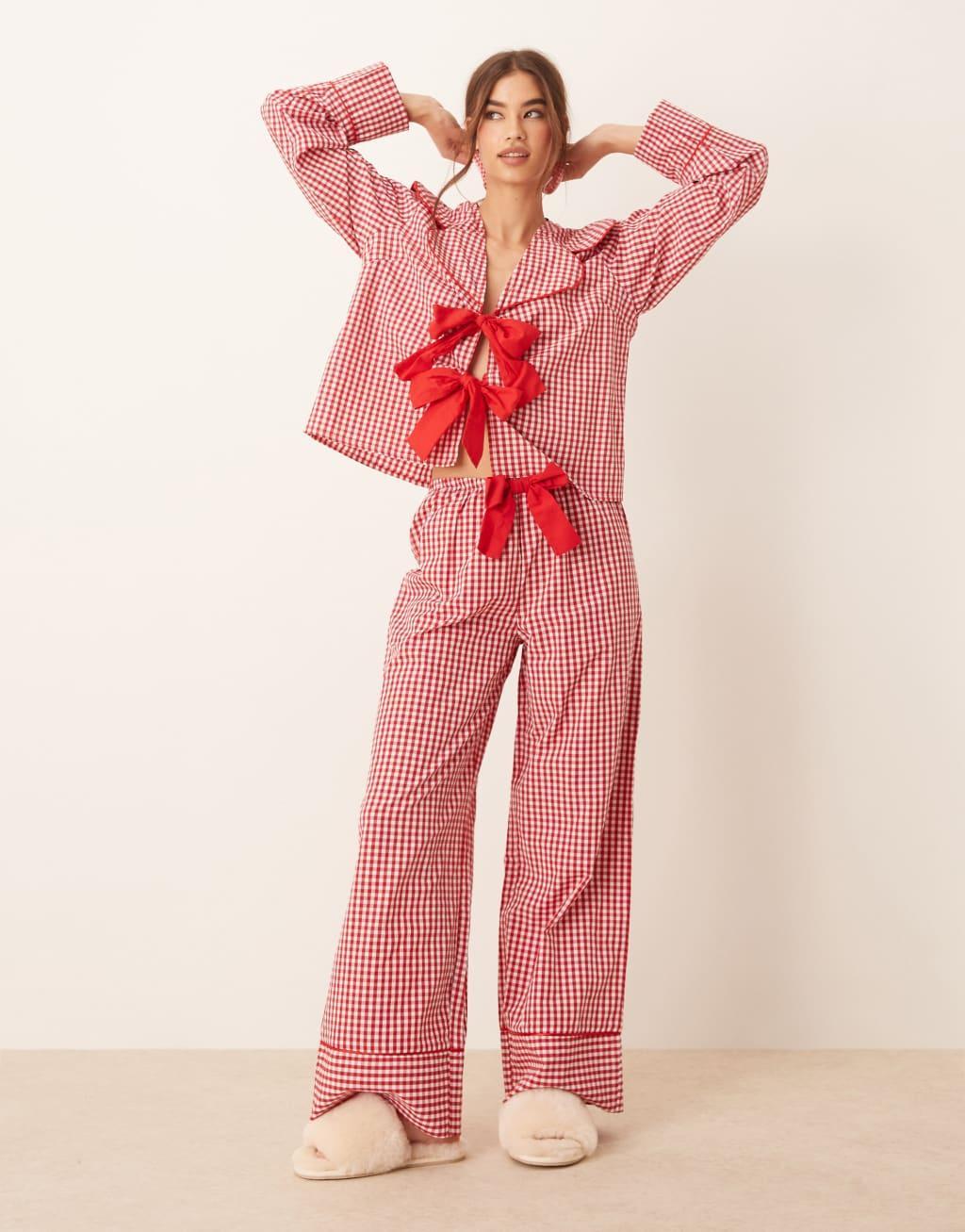 ASOS DESIGN pajama top in red gingham - part of a set Product Image
