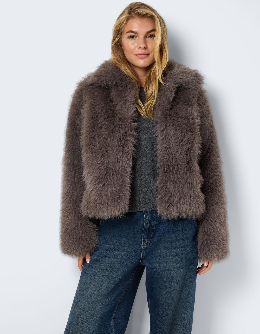 NOISY MAY Evie Womens Faux Fur Jacket - GRAY Product Image