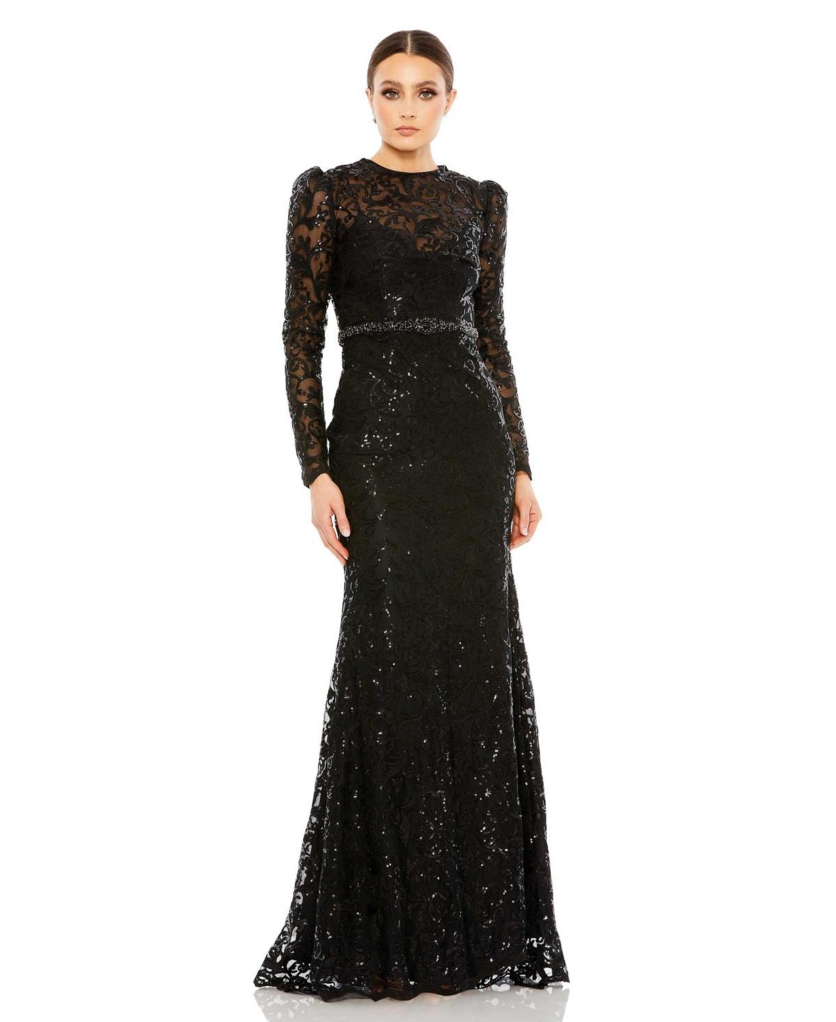 Womens Embellished Long-Sleeve Gown Product Image