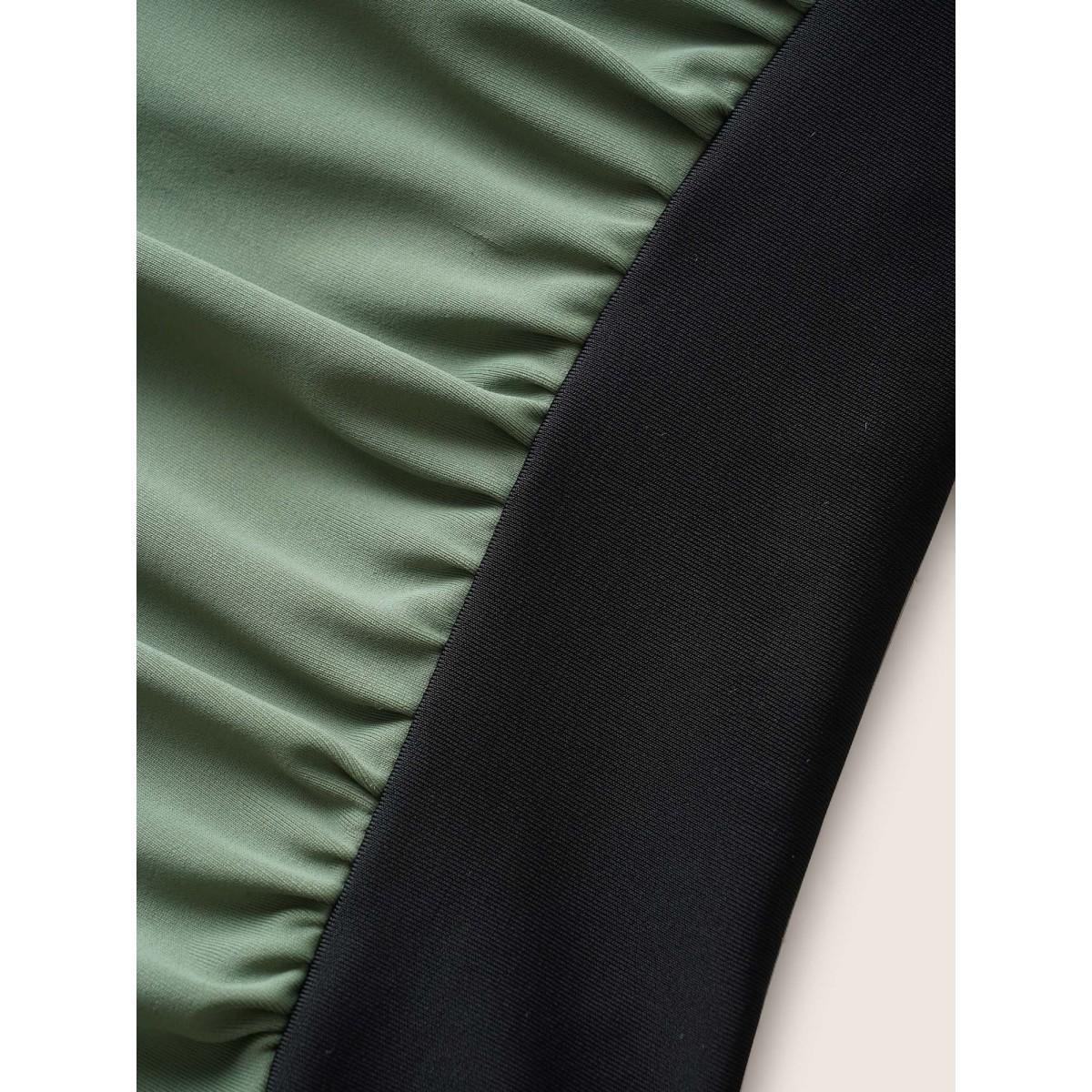 Plus Size Contrast Patchwork Twist Front One Piece Swimsuit Women's Swimwear ArmyGreen Beach Twist Curve Bathing Suits High stretch One Pieces BloomChic 22-24/3X Product Image