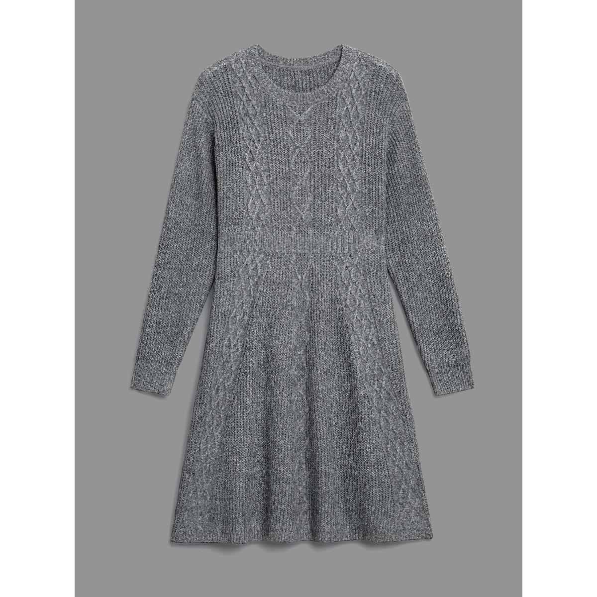Plus Size Cable Knit Ribbed Waist Cinched Midi Sweater Dress Mediumgray Women Elegant Bodycon Long Sleeve Everyday Sweater Dresses BloomChic 28/5X Product Image