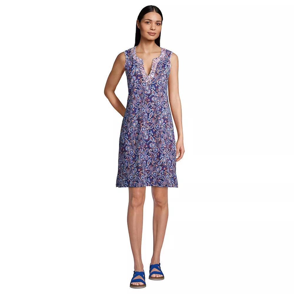 Women's Lands' End Splitneck Swim Cover-Up Dress, Size: Medium, Navy White Paisley Product Image