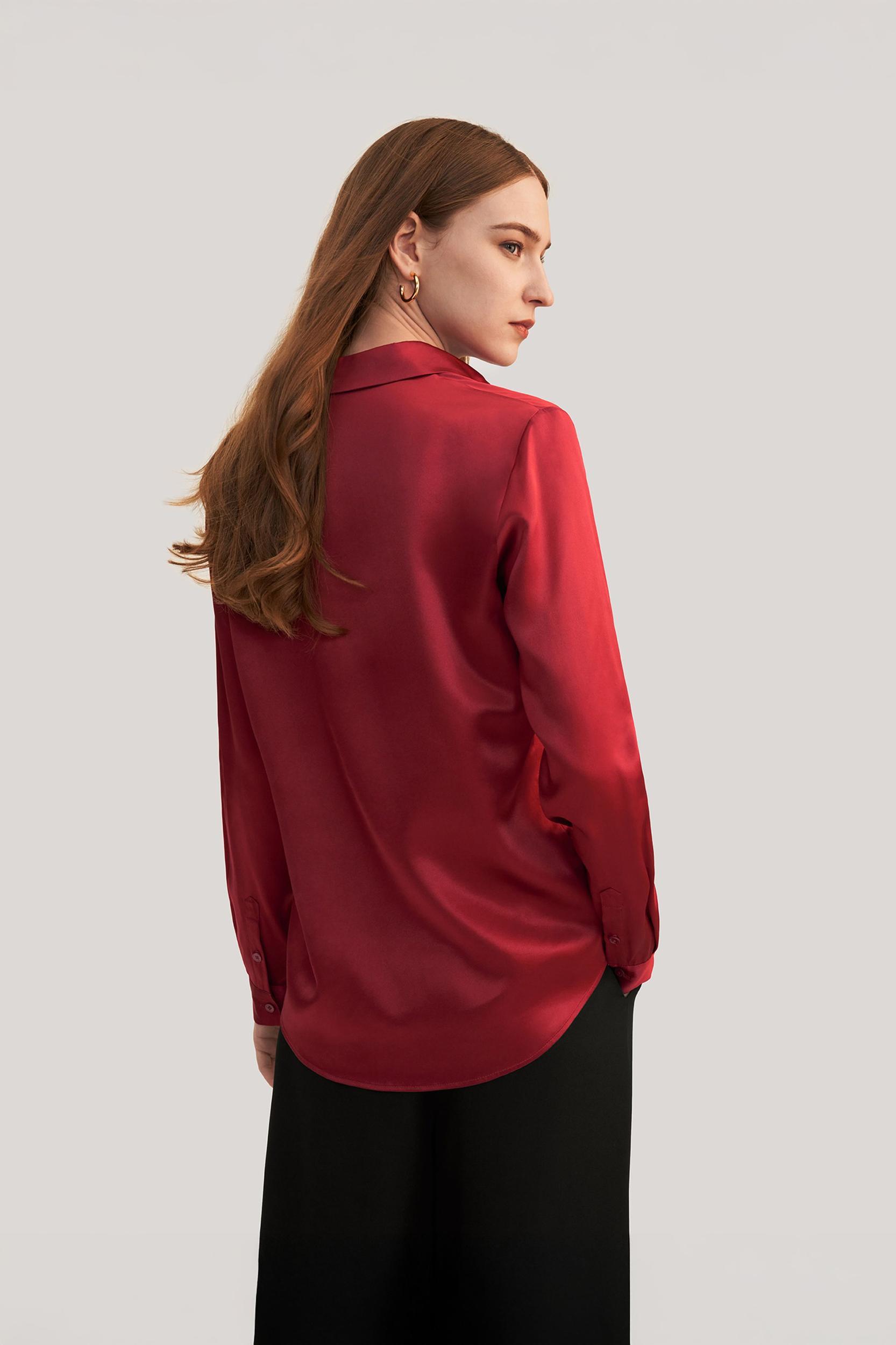 Basic Concealed Placket Silk Shirt Product Image