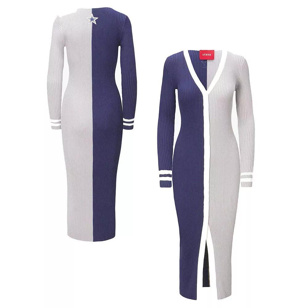 Women's STAUD Navy/Gray Dallas Cowboys Shoko Knit Button-Up Sweater Dress, Size: Small, Blue Product Image