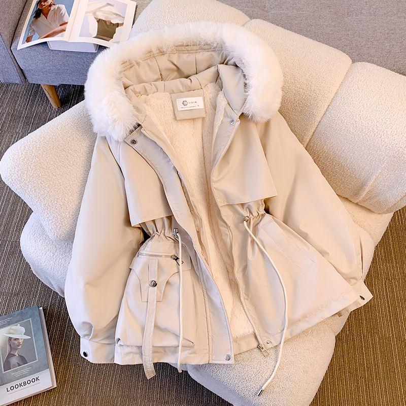 Fleece Trim Hooded Zip-Up Parka Product Image