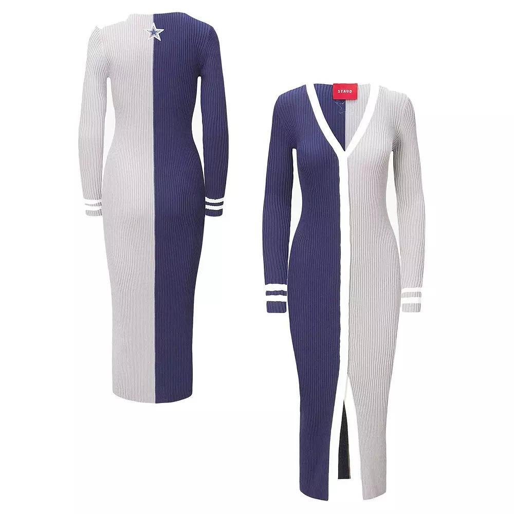 Women's STAUD Navy/Gray Dallas Cowboys Shoko Knit Button-Up Sweater Dress, Size: Small, Blue Product Image