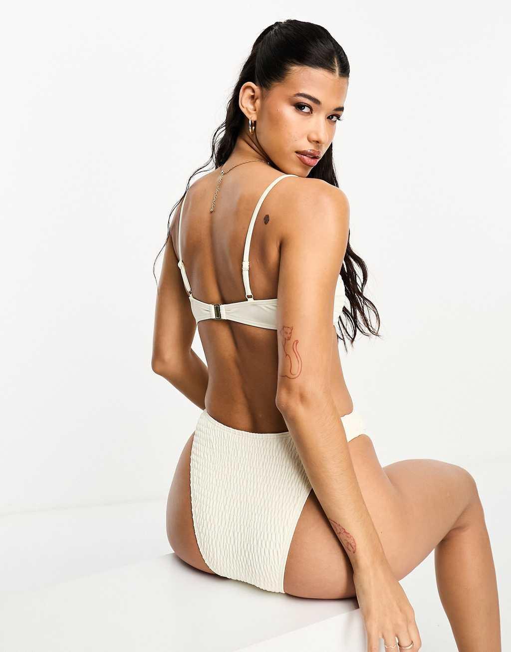 South Beach knot front bikini top in cream scrunch Product Image