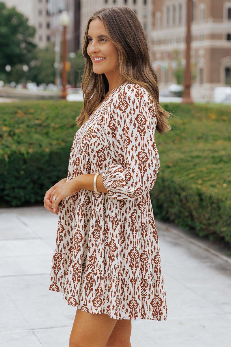 Cream Print Tiered Mini Dress - FINAL SALE Product Image