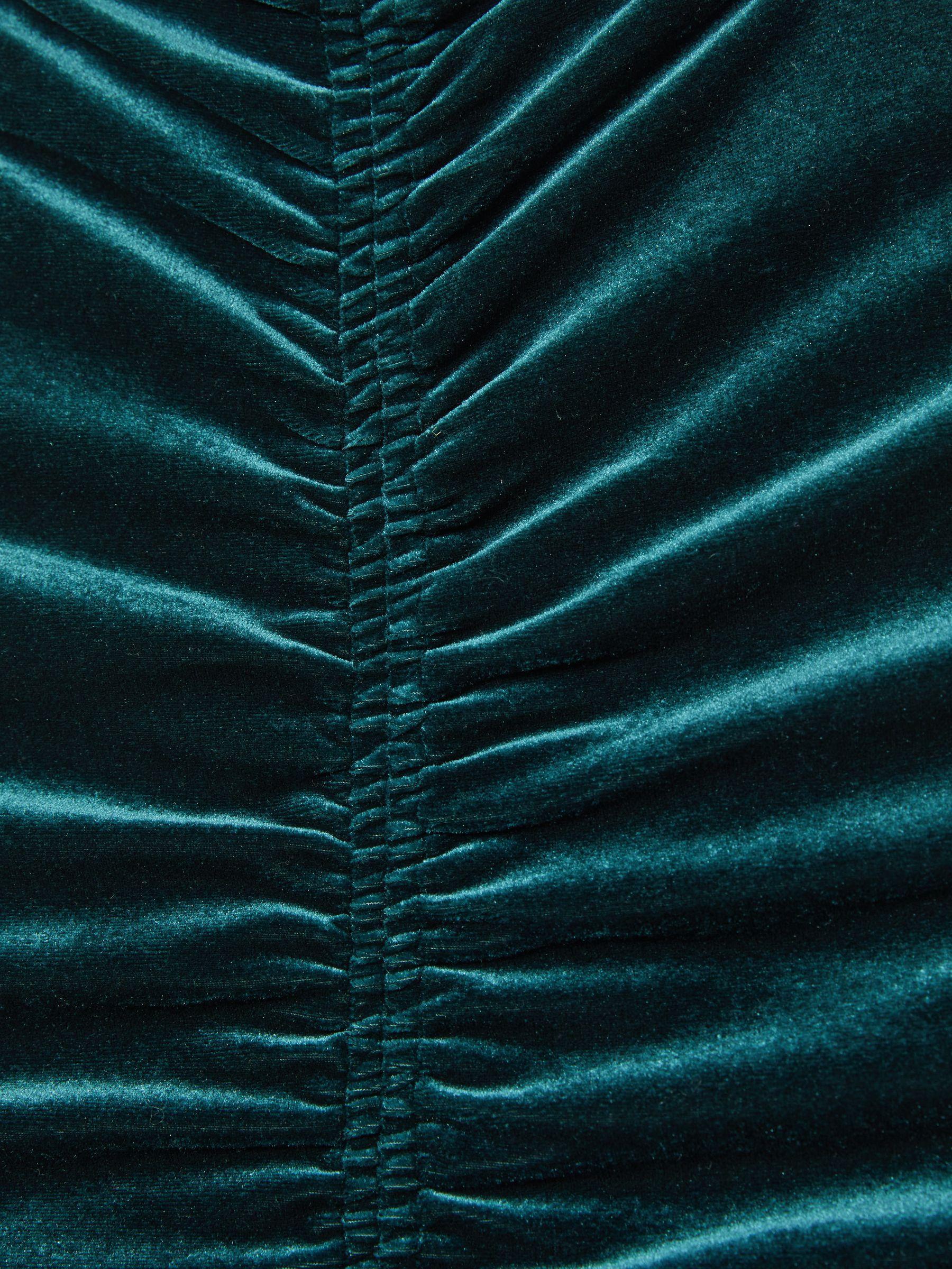 Racer-Front Ruched-Velvet Sleeveless Top in Teal Product Image